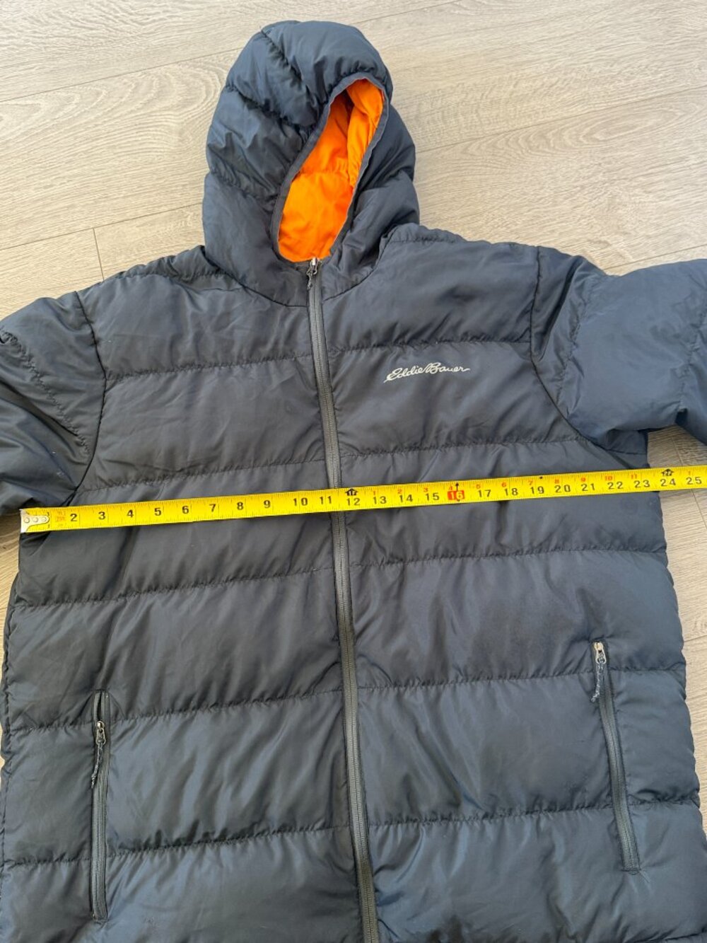 Eddie Bauer EB650 Hooded Down Puffer Jacket Black Orange Men’s XL - Picture 10 of 11